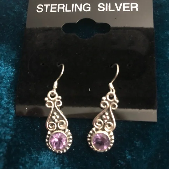 Sterling Silver & Amethyst Earrings, NWT - Picture 2 of 4